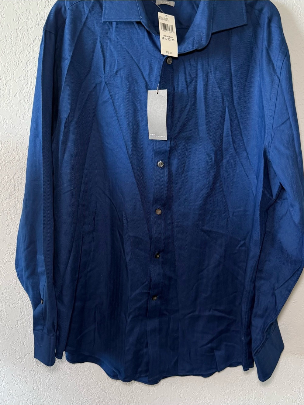 Michael Kors Slim Fit Dress Shirt Mens 16.5 32/33 Blue Herringbone Large NWT